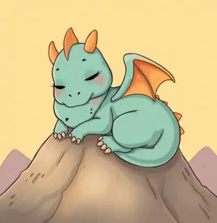 A sleepy cartoon dragon curled up on a mountain of gold, cute and chubby style, soft colors, storybook illustration
